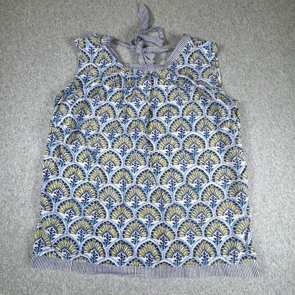 Roberta Roller Rabbit Top Womens S Cotton Blue Yellow Print Tie Back Boho